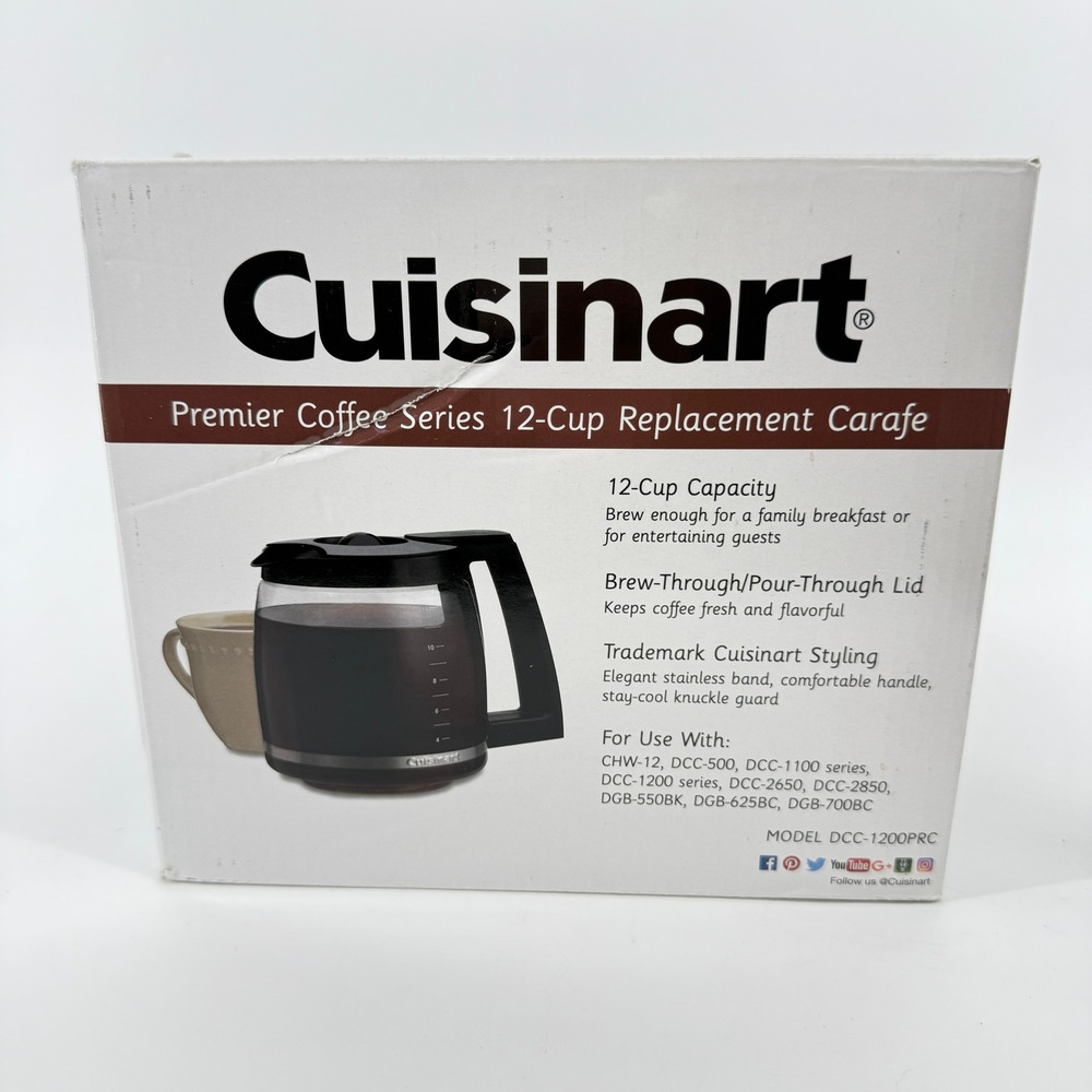 Cuisinart 12-Cup Replacement Carafe DCC-1200PRC Clear Glass Black Handle Box